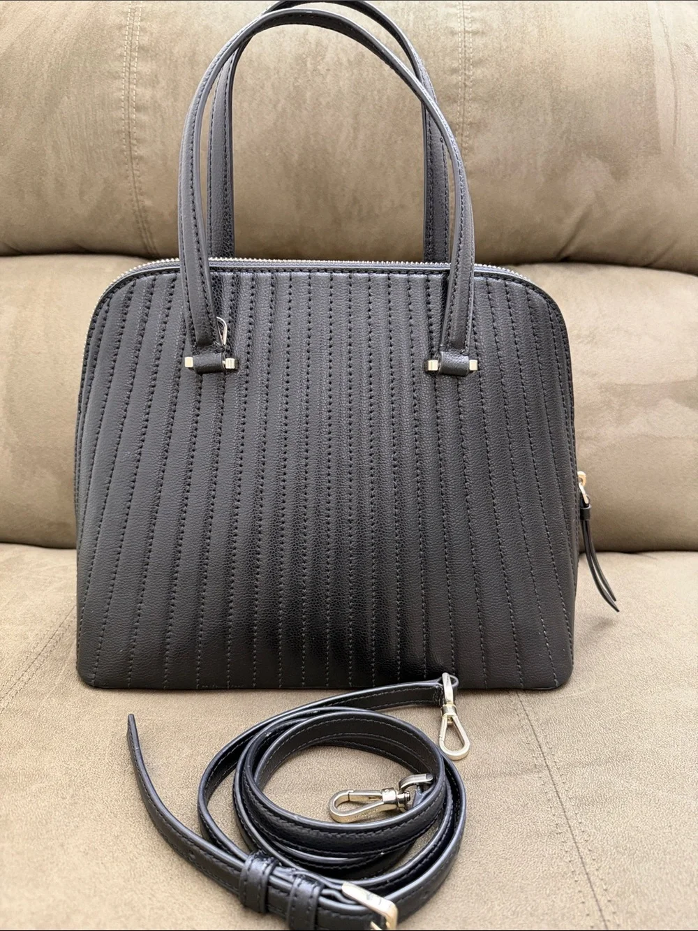 kate spade Black Quilted Dome Satchel with Removable Strap